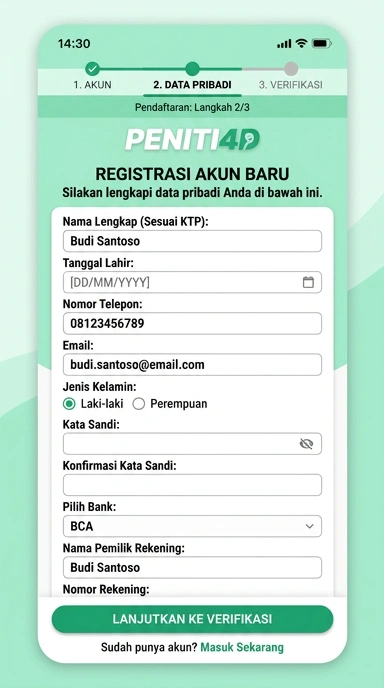 Tampilan halaman daftar peniti4d