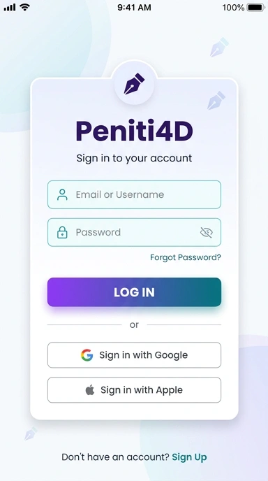 Tampilan halaman login peniti4d
